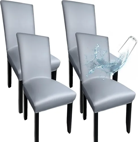 Vista 15 de Fundas de Silla de Cuero para Sillas de Comedor, Juego de 4, Fundas Super Elásticas Impermeables para Sillas de Cocina, Fundas de Silla de Comedor