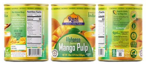 Vista 8 de Puré de pulpa de mango Rani (hace batidos de mango Lassi) Alphonso endulzado 30 onzas (1.875 libras) 29.98 oz ~ Kosher Todo natural Sin OMG