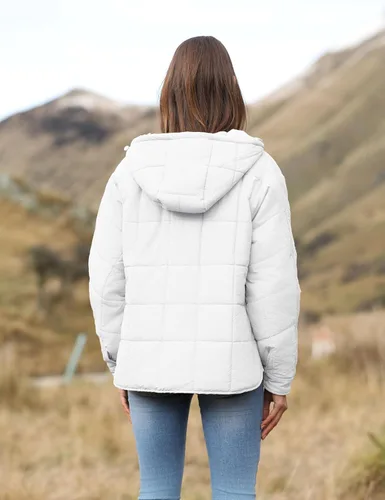 Vista 32 de QIBABU Chaqueta acolchada con capucha de gran tamaño para mujer, ligera, acolchada, manga larga, abrigo de invierno cálido