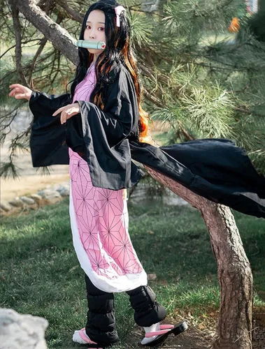 Vista 8 de oMancham Tanjiro Nezuko Zenitsu Giyuu Shinobu - Disfraz de cosplay de anime y kimono, disfraz de Halloween para niños y adultos