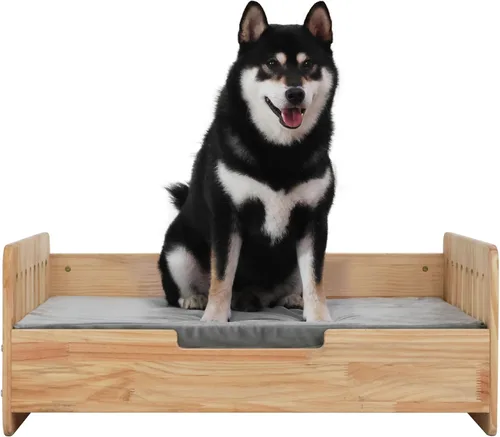 Vista 10 de Cama elevada para perros pequeños a medianos: sofá de madera para interiores de 32 x 21 pulgadas con cojín suave, estilo moderno de mediados