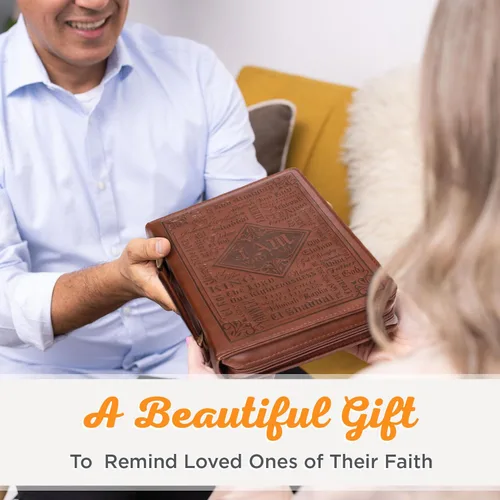 Vista 10 de Christian Art Gifts Funda clásica para biblia para hombres, nombres de Dios, Éxodo 34:6, cuero sintético marrón, mediano
