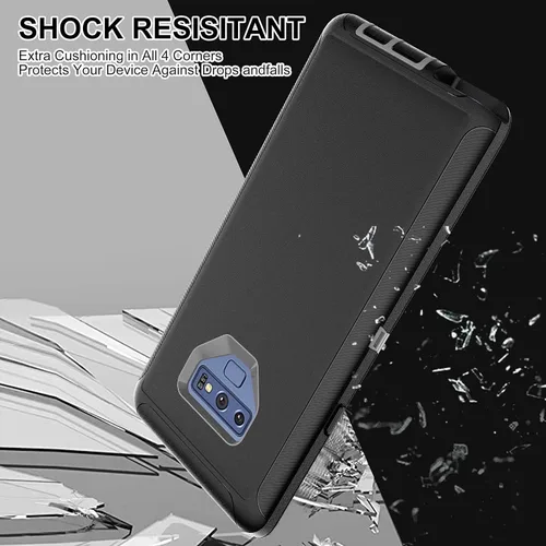 Vista 5 de Funda para Galaxy Note 9 con protector de pantalla de TPU [2 unidades], 3 en 1, protección resistente a los golpes, color negro y gris