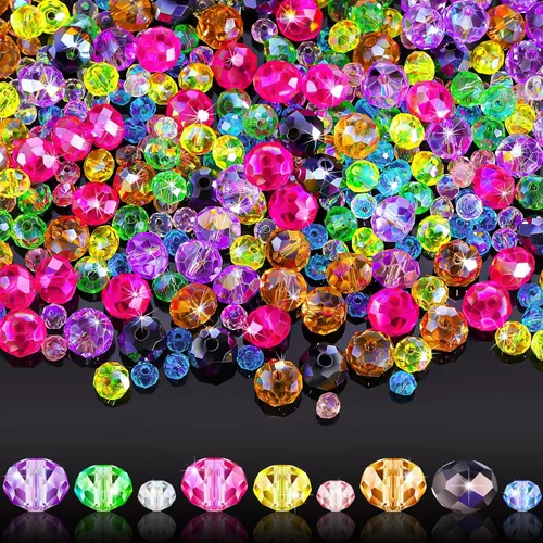 Vista 10 de 600 cuentas facetadas de cristal, cuentas de piedras preciosas, sueltas para hacer manualidades de joyería de 0.315, 0.236, 0.157 pulgadas (color AB)