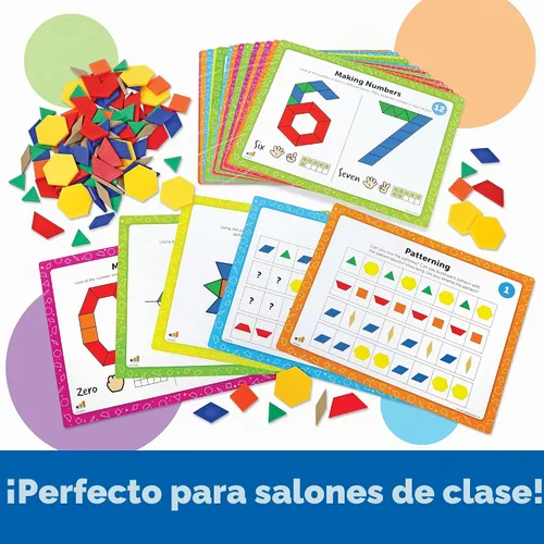 Vista 3 de Learning Resources Juego de actividades matemáticas con bloques de patrones, 144 piezas, a partir de 5 años, juegos educativos de jardín
