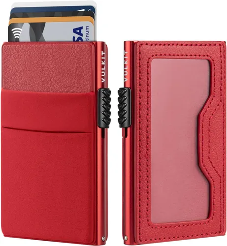 Vista 19 de VULKIT Billetera minimalista con ventana de identificación y bolsillo EDC con bolsillo desplegable para tarjetas de crédito y bloqueo RFID, diseño