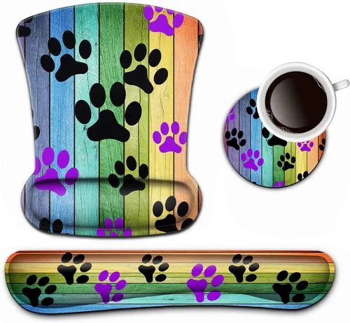 Vista 20 de Juego de reposamuñecas para teclado y alfombrilla para mouse, mantente positivo, trabaja duro y haz que suceda, con cita rústica, de madera antigua