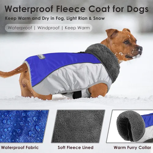 Vista 2 de Petglad Abrigo para perro, impermeable Ripstop, chaqueta de invierno para perros con agujero para correa, suéter de nieve reflectante ajustable