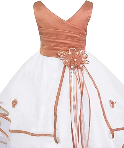 Vista 3 de Hecho en Estados Unidos/lazo para el pelo a juego gratis/niñas grandes y pequeñas niña flor niña comunión boda vacaciones vestido Coral