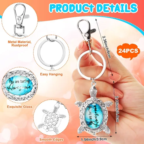 Vista 2 de 24 llaveros de tortuga marina, regalos inspiradores para amantes de las tortugas, llavero de playa, regalo de agradecimiento para mujeres