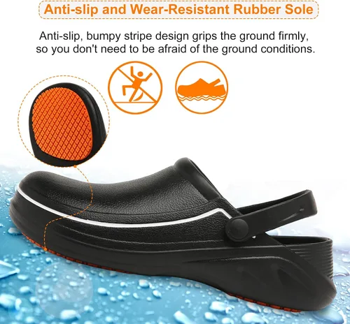 Vista 3 de JSWEI Zapatos de cocina unisex para adultos, antideslizantes, resistentes al agua, para hombres, mujeres, enfermeras, jardineros, interiores