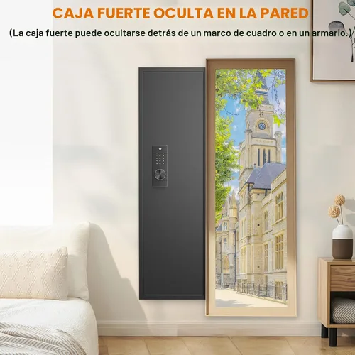 Vista 6 de Caja fuerte de pared de 135 cm entre los tachuelas, caja fuerte oculta con sistema de alarma dual y modo silencioso, caja fuerte de pared para armas