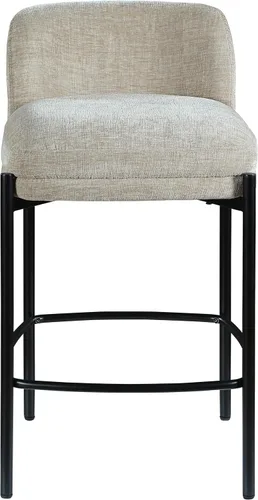 Vista 6 de Meridian Furniture 429Beige-C Burton Collection Modern Taburete contemporáneo con tela de felpilla beige suave, marco de metal negro mate, 17.5