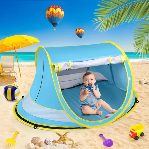 Vista 6 de Baby Beach Tent,Large Pop Up Beach Tent Sun Shade for Beach,Portable Baby Travel Tent with Mosquito Net,Indoor Baby Play Tent,UPF 50+ UV Protection