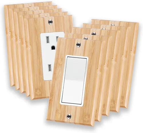 Vista 11 de 10 piezas de placa de interruptor de luz de salida de doble agujero de madera de 4.5 x 2.76 pulgadas, placa de pared de madera cruda, cubierta