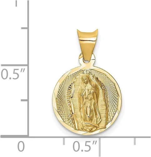 Vista 3 de Diamond2Deal Colgante circular de oro amarillo pulido de 14 k y dama de Guadalupe para mujer (L- 0.515 in W- 0.506 in), Metal, No es una piedra