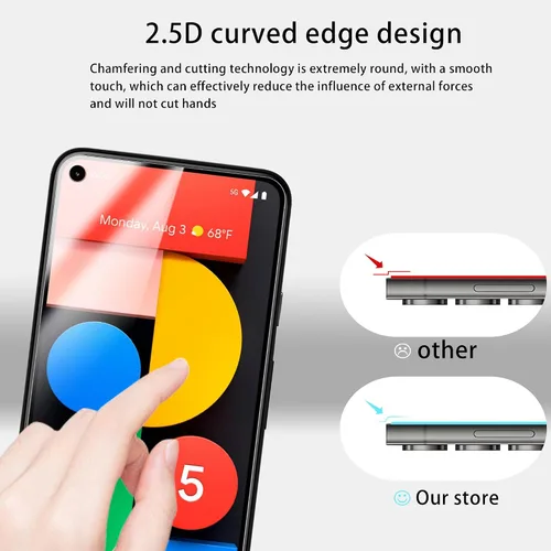 Vista 3 de Marco de fácil alineación diseñado para Google Pixel 5a 5G Protector de pantalla de vidrio templado 2 unidades Protector de lente de cámara