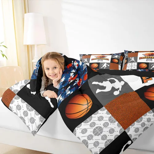 Vista 107 de Juego de ropa de cama de baloncesto para niños y adolescentes, juego de edredón deportivo para niños, tamaño matrimonial, suave, ligero, decoración