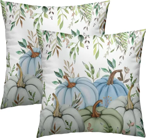 Vista 59 de Giwawa Juego de 2 fundas de almohada de calabaza otoñal de 16 x 16 pulgadas, fundas de cojín de algodón de madera de girasol para sofá, patio