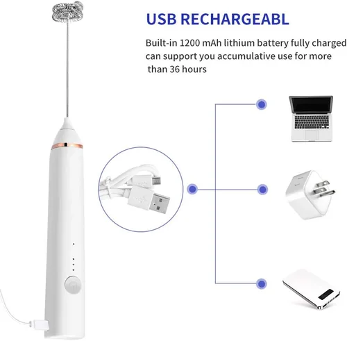 Vista 2 de Espumador de leche, espumador de leche eléctrico recargable de mano, 3 carga USB ajustable, se puede utilizar para bebidas de proteína de café a