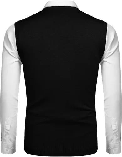 Vista 3 de Amussiar Suéter casual para hombre, chaleco con cuello en V, ajustado, sin mangas, suéter de punto