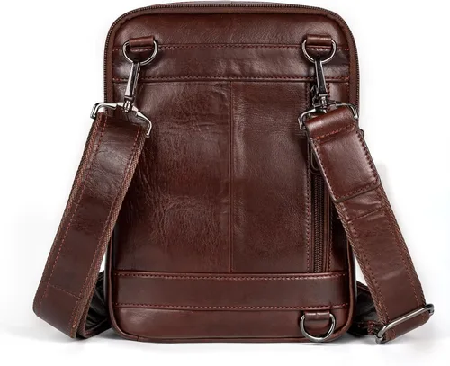 Vista 4 de Bolsa de mensajero de cuero para hombre, bolsa de hombro pequeña de cuero para hombre, bolso de hombre