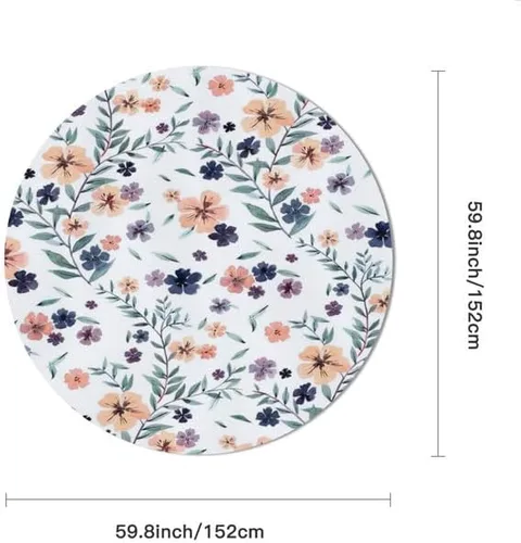 Vista 2 de Exquisite Floral Round Tablecloth White Table Cloth Decor Washable Table Cover with Wrinkle Resistant for Home Kitchen Dining Room Picnic Camping