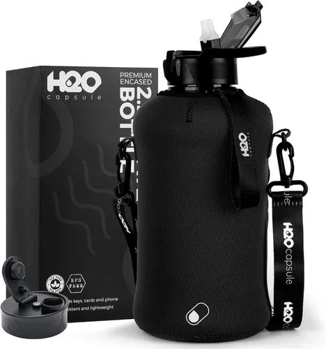 Vista 10 de H2O Capsule - Botella de agua de medio galón, con funda de almacenamiento y pajilla cubierta, contenedor grande con asa para bebidas, reutilizable