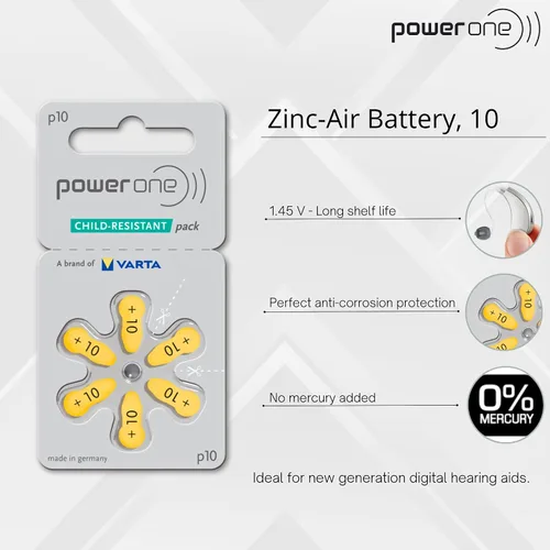 Vista 2 de PowerOne - Baterías para audífonos tamaño 10, baterías PR70 60
