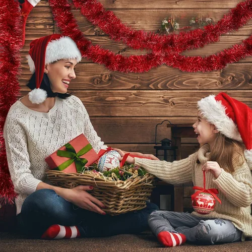 Vista 7 de Boao Guirnalda de oropel rojo de Navidad de 39.6 pies para decoración de árbol de árbol con purpurina metálica brillante, decoración colgante