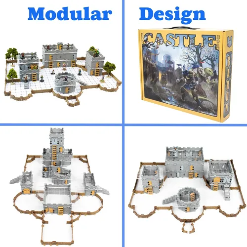 Vista 7 de Dirt Cheap Dungeons Baron Castle Set – Kit modular de 451 piezas de mega-fortaleza – 53 pies de paredes lineales para cuadrícula de 1 pulgada TTRPG