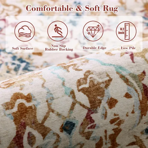 Vista 6 de Alfombra de área pequeña de 2 x 3 pulgadas, color beige, para entrada, baño, cocina, antideslizante, de pelo bajo, lavable, moderna alfombra bohemia