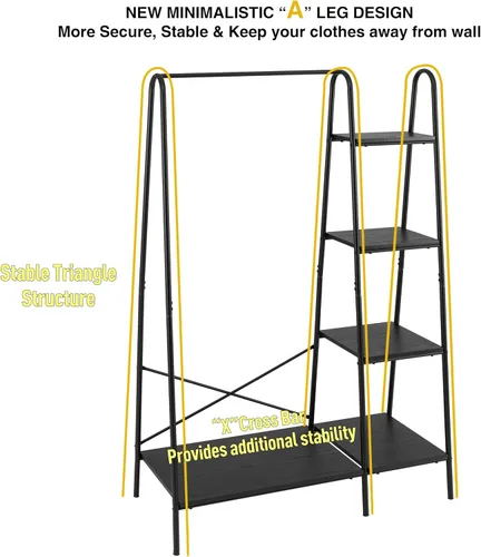Vista 6 de Finnhomy Perchero Rústico para Ropa, Perchero para Colgar Ropa Heavy Duty Perchero para Prendas con 5 Estantes de Madera Organizador de Closet