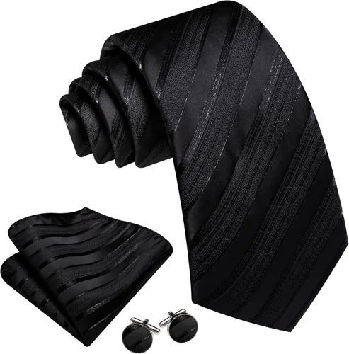 Vista 226 de Barry.Wang Juego de corbatas para hombre, corbata de seda a rayas, tejido a cuadros, gemelos formales, negocios, boda