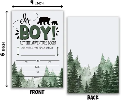 Vista 2 de Grace Yonks Wilderness Bear - Invitación para baby shower, tema de leñador, 20 tarjetas y sobres