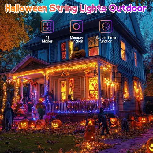 Vista 6 de Guirnalda de 200 luces LED conectables con control remoto, luces de Halloween para exteriores