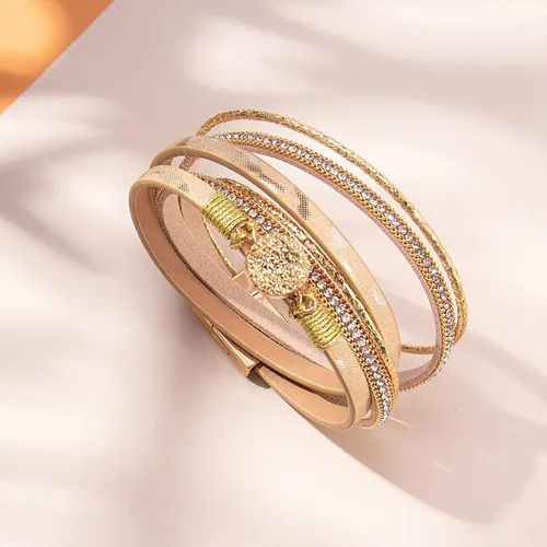 Vista 4 de Pulseras bohemias de cuero con cierre magnético para mujer, Cuero sintético
