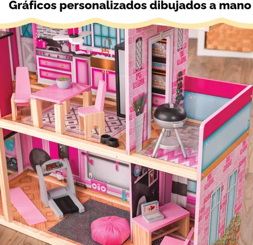 Vista 7 de KidKraft Casa de muñecas de madera Shimmer Mansion para muñecas de 12 pulgadas