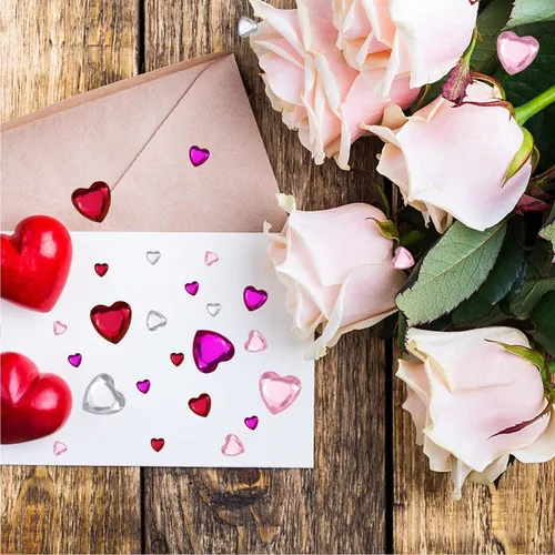 Vista 4 de REDANHA 516 calcomanías de corazón de diamantes de imitación acrílicas, autoadhesivas, gemas de corazón, rojo, rosa, transparente, rosa, rojo