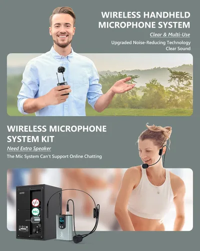 Vista 4 de ttstar - Sistema de micrófono inalámbrico con micrófono de auriculares/soporte/lavalier con transmisor recargable de cuerpo y receptor para altavoz