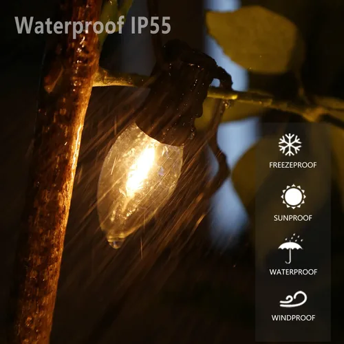 Vista 3 de Paquete de 50 bombillas LED C9 de Navidad, bombilla LED C9 de repuesto para cadena de luces de Navidad, base intermedia E17, 2200 K blanco cálido
