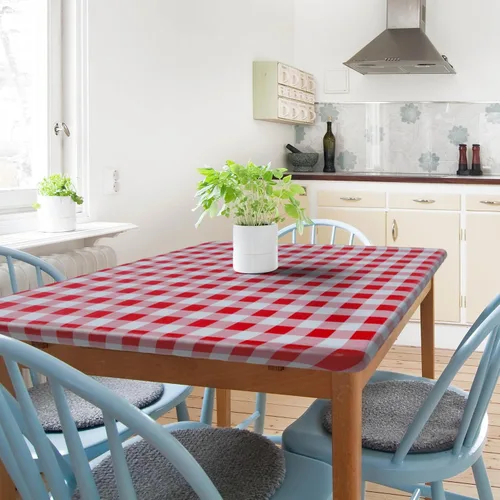 Vista 13 de Sorfey Mantel ajustado con elástico, vinilo con parte trasera de franela, se adapta a mesa de 24 x 48 pulgadas, rectangular, a prueba de agua, fácil