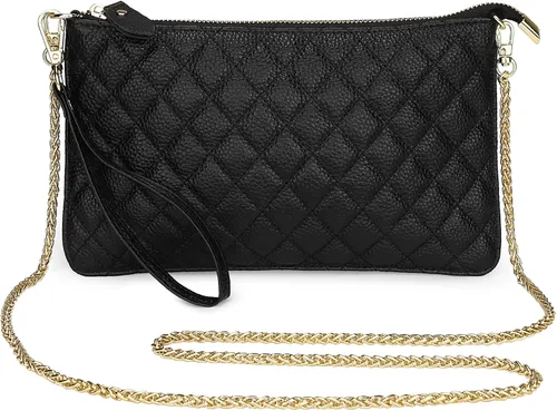 Vista 2 de Uromee Cartera de mano para mujer, de piel auténtica, con cadena de hombro desmontable