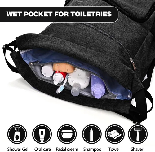 Vista 3 de Mochila con cordón con bolsillo para ropa húmeda y compartimento para zapatos, resistente al agua, para deportes, gimnasio, natación, bolsa