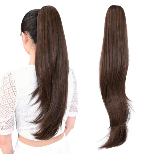 Vista 54 de extensión de cola de caballo, extensión de pelo con pinza de 12" cola de caballo rizada corta Extensión de pelo sintético de aspecto natural