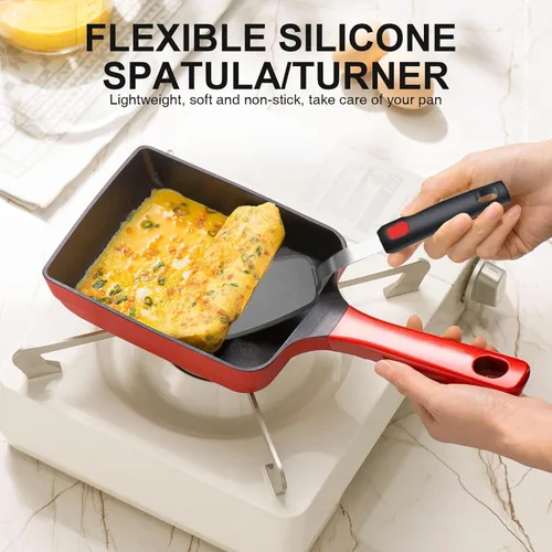 Vista 2 de Juego de 4 espátulas de silicona flexible y pinzas para alimentos de cocina con puntas de silicona, resistente al calor de 600 °F, ideal