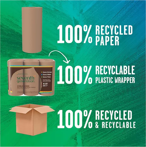 Vista 2 de Seventh Generation Toallas de papel sin blanquear, 100% papel reciclado, 6 unidades, paquete de 4