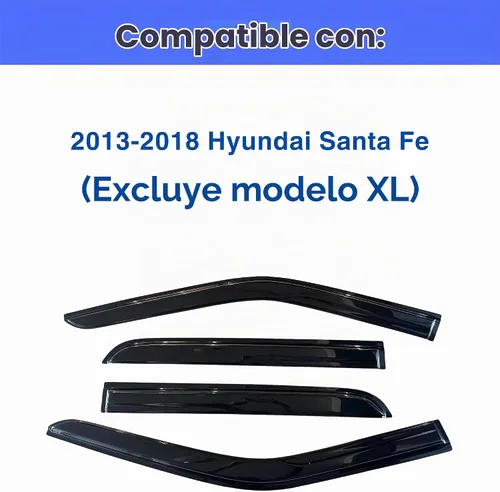 Vista 2 de Deflector de ventana IG para Hyundai Santa Fe 2013-2018 (Excluyendo modelo XL), protector contra la lluvia autoadhesivo extra duradero estilo Mugen