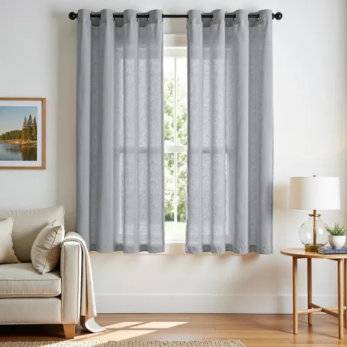 Vista 25 de Jinchan Cortinas de lino azul semitransparentes de 96 pulgadas de largo, 2 paneles para sala de estar con ojales, cortinas oscuras de lino