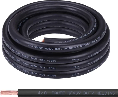 Vista 40 de Cable de batería calibre 1/0, 10 pies rojo + 10 pies negro, 1/0 AWG, alambre de cobre puro, cable de soldadura, para automotriz, batería, solar